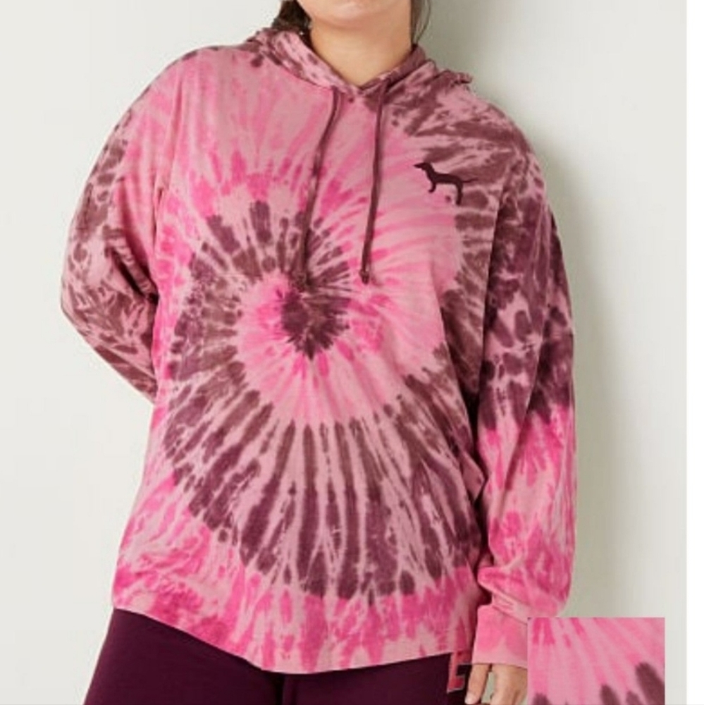 VS PINK VARSITY PULLOVER TEE SHIRT HOODIE TIE DYE